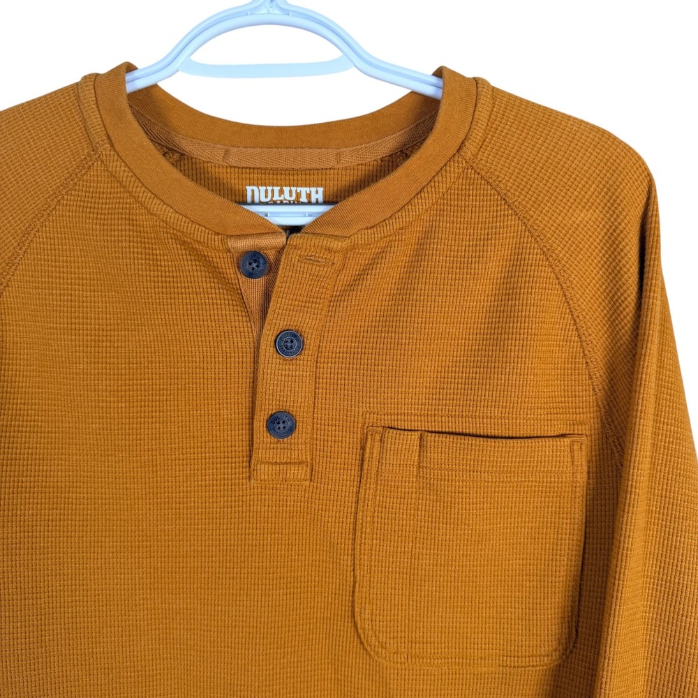 Duluth Waffle Knit Thermal Henley Long Sleeve Shirt Mens M Brown Pocket